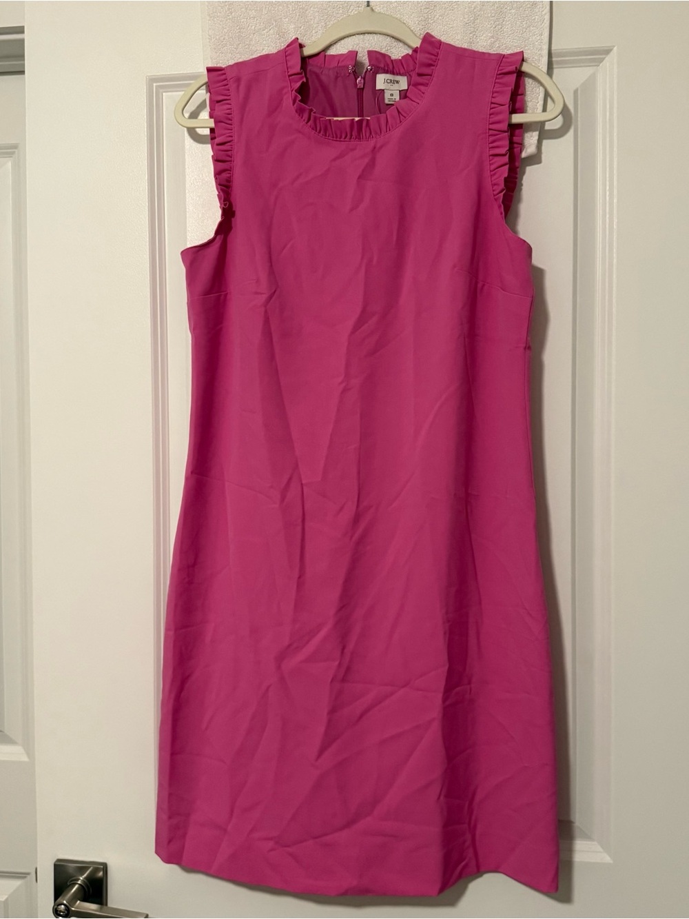 J. Crew Hot Pink Ruffle-Trim Shift Dress